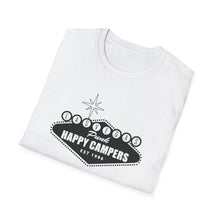 Load image into Gallery viewer, Happy Campers Vegas Sign T-Shirt Black and White Ink