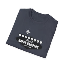 Load image into Gallery viewer, Happy Campers Vegas Sign T-Shirt Black and White Ink