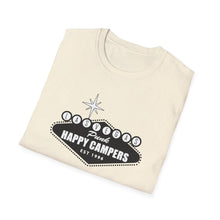 Load image into Gallery viewer, Happy Campers Vegas Sign T-Shirt Black and White Ink