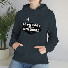 Load image into Gallery viewer, Happy Campers Vegas Sign Logo Black and White Ink Hoodie