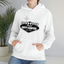 Load image into Gallery viewer, Happy Campers Vegas Sign Logo Black and White Ink Hoodie