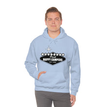 Load image into Gallery viewer, Happy Campers Vegas Sign Logo Black and White Ink Hoodie