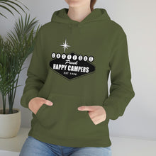 Load image into Gallery viewer, Happy Campers Vegas Sign Logo Black and White Ink Hoodie