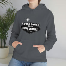 Load image into Gallery viewer, Happy Campers Vegas Sign Logo Black and White Ink Hoodie