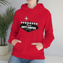 Load image into Gallery viewer, Happy Campers Vegas Sign Logo Black and White Ink Hoodie