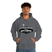 Load image into Gallery viewer, Happy Campers Vegas Sign Logo Black and White Ink Hoodie
