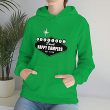 Load image into Gallery viewer, Happy Campers Vegas Sign Logo Black and White Ink Hoodie