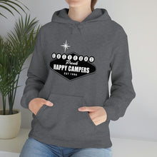 Load image into Gallery viewer, Happy Campers Vegas Sign Logo Black and White Ink Hoodie