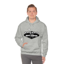 Load image into Gallery viewer, Happy Campers Vegas Sign Logo Black and White Ink Hoodie