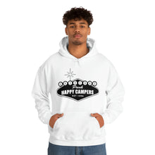 Load image into Gallery viewer, Happy Campers Vegas Sign Logo Black and White Ink Hoodie