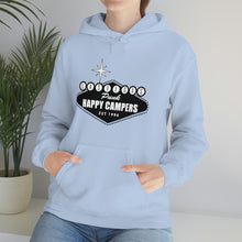 Load image into Gallery viewer, Happy Campers Vegas Sign Logo Black and White Ink Hoodie