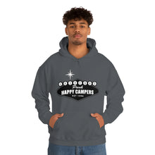 Load image into Gallery viewer, Happy Campers Vegas Sign Logo Black and White Ink Hoodie