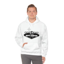 Load image into Gallery viewer, Happy Campers Vegas Sign Logo Black and White Ink Hoodie