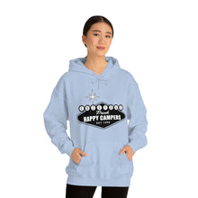 Load image into Gallery viewer, Happy Campers Vegas Sign Logo Black and White Ink Hoodie