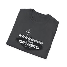 Load image into Gallery viewer, Happy Campers Vegas Sign T-Shirt Black and White Ink
