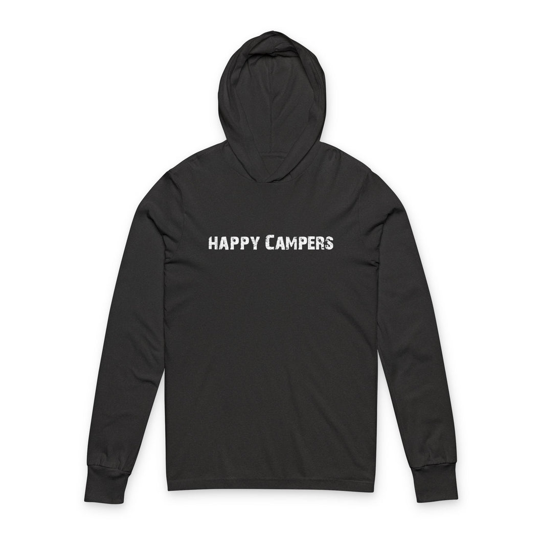 Happy Campers Hooded Long Sleeve Tee - Camping Graphic Hoodie Tee