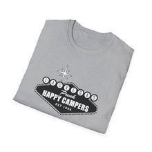 Load image into Gallery viewer, Happy Campers Vegas Sign T-Shirt Black and White Ink
