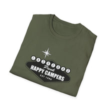 Load image into Gallery viewer, Happy Campers Vegas Sign T-Shirt Black and White Ink

